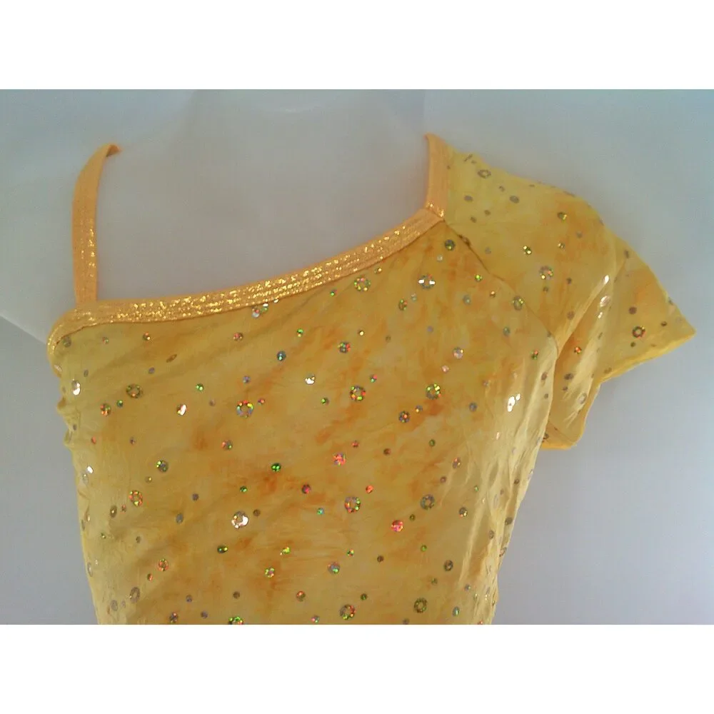 Pre-Owned Dance Costume AWCT  XL Child Yellow Romper Jazz Tap Sequins